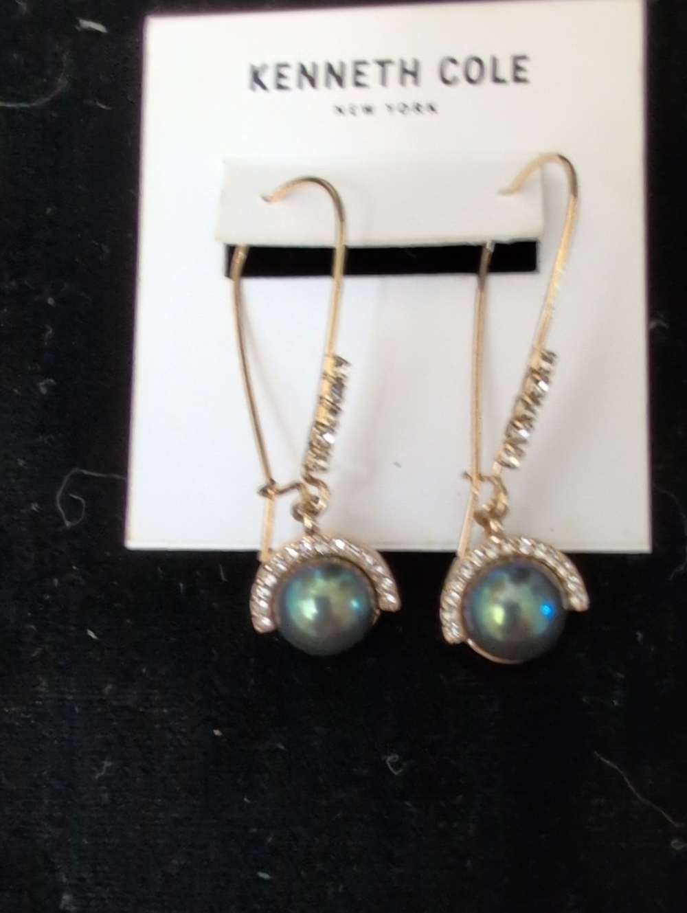 Kenneth Cole Gold-Tone Iridescent Blue-Gray Pearl Drop Earrings